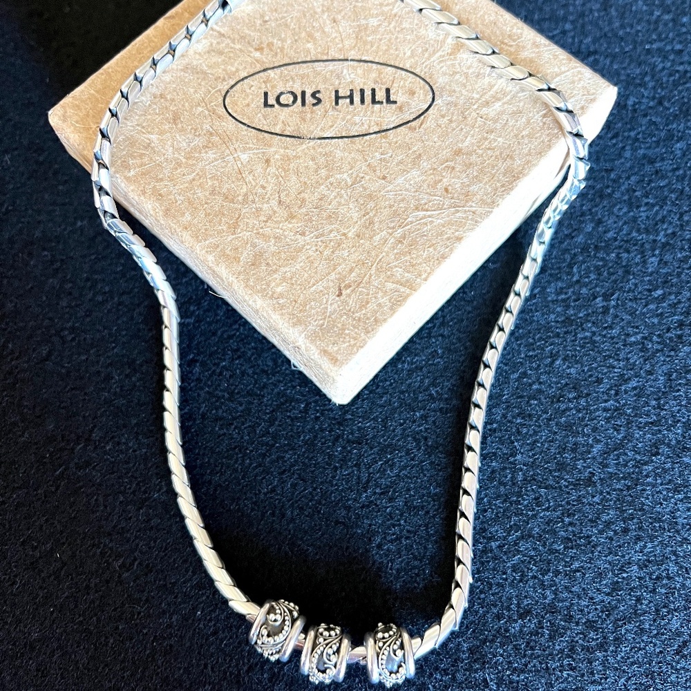 Lois Hill Sterling Silver  Necklace with 3 Filigree Charms - 19" and LH Gift Box